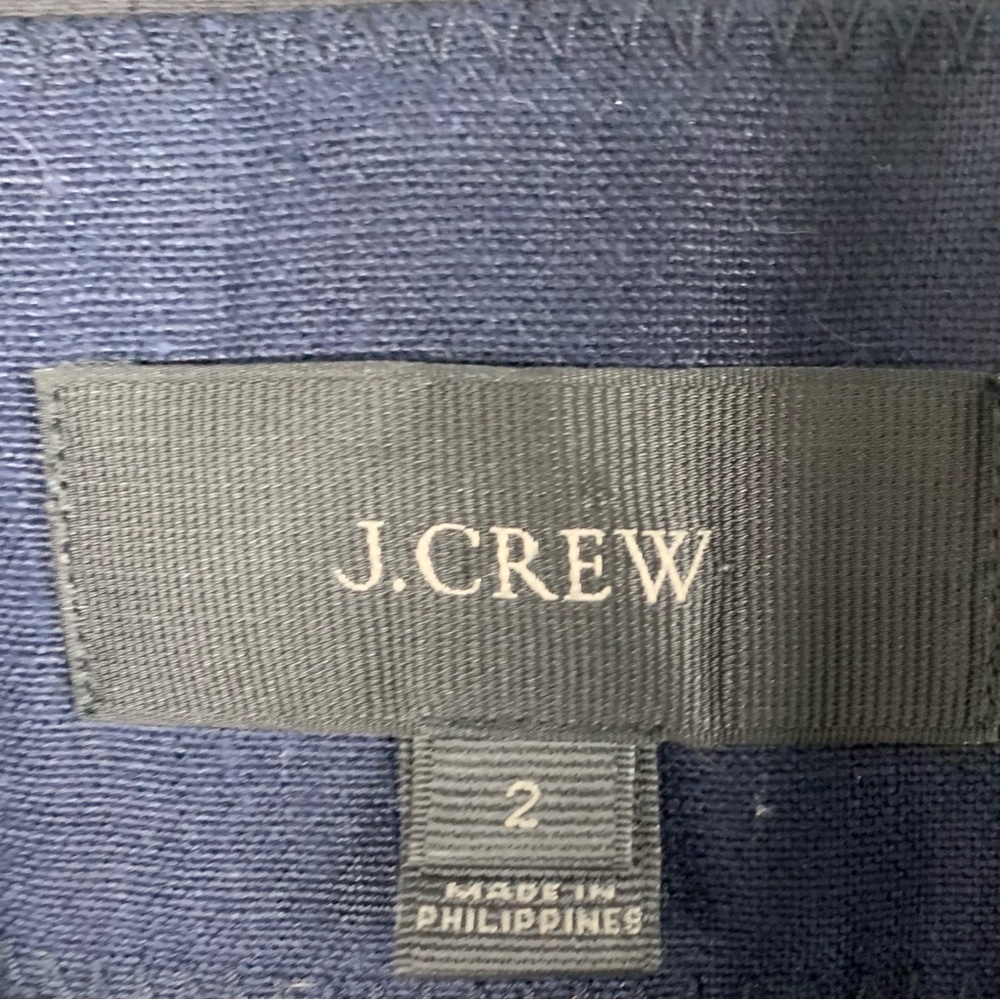 J. Crew Linen Blazer Women Sz 2 Navy‎ Blue Structured Work Capsule Wardrobe - Picture 3 of 13